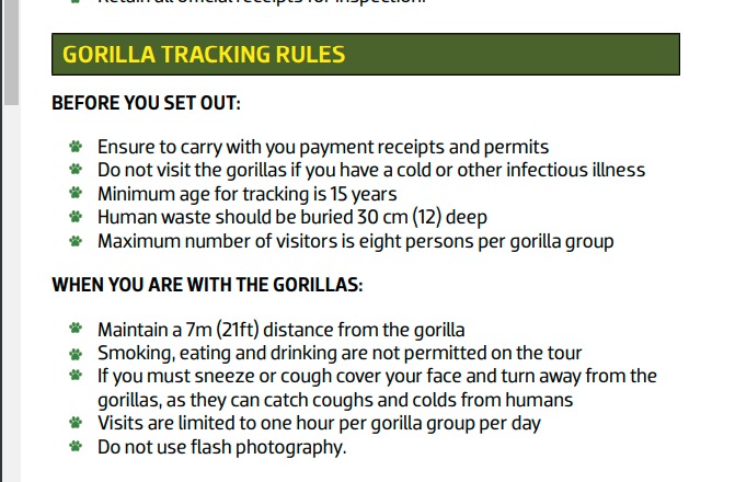 Mountain Gorilla Trekking Rules and Regulations