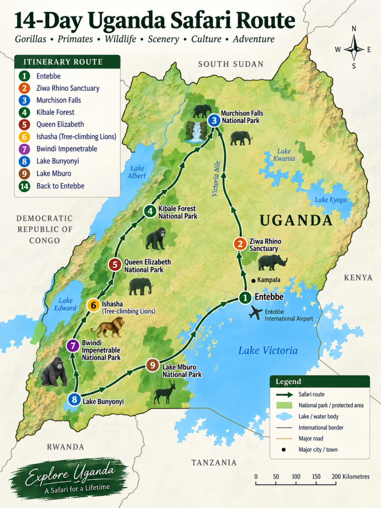 14 Days Around Uganda Route Map