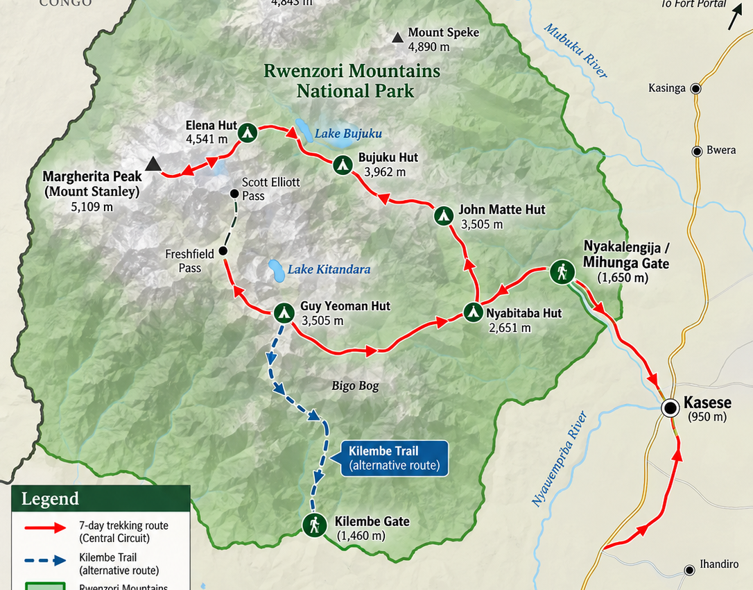 7 Days Rwenzori Hiking from Kasese – Private safari journey